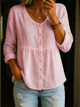 Elinna - V-Ausschnitt-Shirt mit Knopfleiste – Pink
