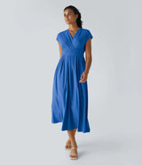Wilhelmine – Elegantes Wickelkleid Mit Hoher Taille – Blau