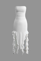 Sofia | Elegantes Bandeau-Maxikleid mit Volant-Details – Zeitlose Raffinesse – Weiß