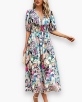 Damen Elegantes Blumenmuster Kleid | Midi Sommerkleider – Blumig