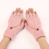 GloveGleam – Gestrickte Fingerlose Flip Handschuhe – Hellrosa