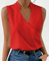 Damen Elegantes Ärmelloses Wickeloberteil | V-Ausschnitt Bluse – Rot