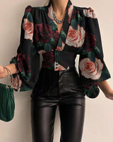 Nova - Geometrische Bluse mit Puffärmeln – Rosa Blume