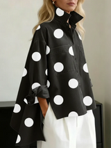 Ranulya - Elegantes Kunstvoll Bedrucktes Oberteil Mit Polka Dot Muster – Schwarz