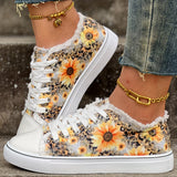 Portia - Sonnenblumen Druck Schnür Turnschuh – Orange