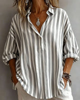 Jessy – Locker Sitzende Gestreifte Bluse Mit Kragen – Grau