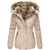 Greta - Modischer Wintermantel mit Pelzfutter für Frauen – Beige