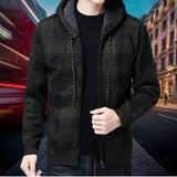 Garson - hochwertige strickjacke mit karierter kapuze – Armeegrün