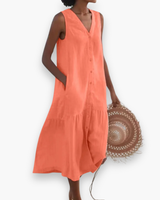 Damen Elegantes V-Ausschnitt Kleid | Sommer kleid – Orange