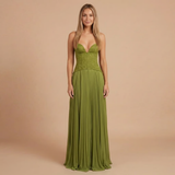 Carol - Spitzen-Corsage Faltenmaxikleid – Grün
