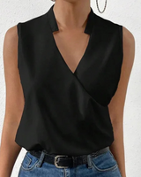 Damen Elegantes Ärmelloses Wickeloberteil | V-Ausschnitt Bluse – Schwarz