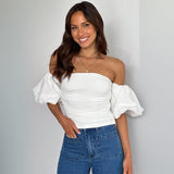 Bea | Bustier-Top mit Puffärmeln – Weiß