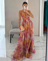 Nalina - Fließendes geblümtes Maxikleid – Orange