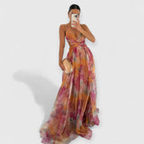 Giselle | Maxi Kleid Premium Blumenmuster – Orange
