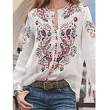Shelanie - Boho-Bluse mit Blumenstickerei – Weiß