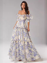 Camila - Langes Maxikleid mit Blumendruck – Blau