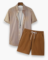 Herren Freizeit Set mit Streifen | Sommerlich & Bequem – Dunkelbraun