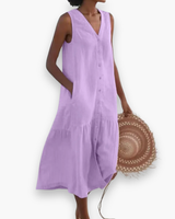 Damen Elegantes V-Ausschnitt Kleid | Sommer kleid – Lila