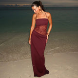 Rina | Lange Spitzenkleid – Wein