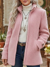 Chanelle | Stehkragenjacke mit durchgehendem Reißverschluss aus luxuriösem Lammwollgefühl – Pink