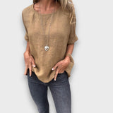 Mira – Leinentop mit klassischem Schnitt – Beige