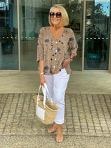 Joanne | Bedruckte Knopf-Tunika – Khaki