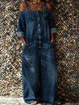 Bo | Denim Overall Jumpsuit mit Schulterriemen – Dunkelblau