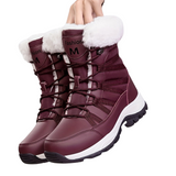 Damen Winterstiefel | Hoher Schaft geschlossene Form Profilsohle – burgunderrot