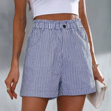 Gestreifte High-Waist Sommer-Shorts mit Taschen – Leicht & Elegant – Blau