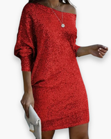 Damen's Elegantes Glitzer Partykleid | Midi – Rot