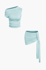 Athena | One-Shoulder Top & Drapierter Minirock – Perfekt für glamouröse Auftritte – Hellblau