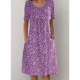 Jehaia - Lässiges Kleid mit Rundhalsausschnitt und Blumenmuster – Lila