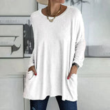 Margot | Tunika-Länge Seitentaschen Top – Weiß