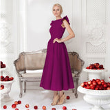 Scarlett - Gerafftes Midi Partykleid in leuchtendem Rot – Rotwein