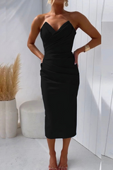 Seren | Trägerlos Hochzeitsgastkleid – Schwarz