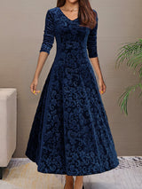 Samtkleid mit V-Ausschnitt für Frauen - ideal für Frühling/Sommer – Blau