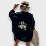 Elira – Oversize-Hemd mit Paillettenstickerei – Schwarz