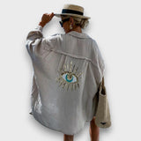 Elira – Oversize-Hemd mit Paillettenstickerei – Grau