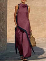 Maranta - Set aus asymmetrischer Tunika und Wide-Leg-Hose – Burgunder