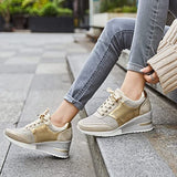 Amelia - Orthopädische Turnschuhe mit hohem Absatz und Keilabsatz – Gold