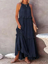 Charlize™ - Maxikleid mit Nackenträger und Taschen – Marineblau