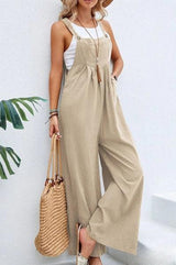 Solania – Stylischer Overall mit weitem Bein – Beige