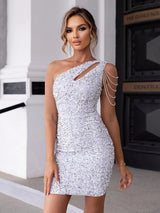 Lumivana™ – Glitzerndes Pailletten Party Kleid – Weiß