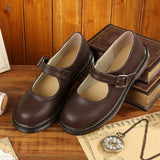 Damen Klassische Mary Jane Flats in Braun – Retro-Look mit Schnalle und Rundkappe – Braun