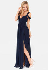 Amanda - Maxikleid mit Blumenfalten – Blau
