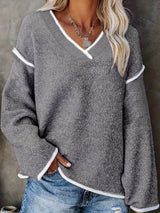 Ginny – Lässiger Pullover Mit Langen Ärmeln Und V-Ausschnitt – Grau