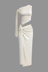 Eveline | Elegantes Zweiteiler-Set mit One-Shoulder-Top & Wickelrock – Elfenbein