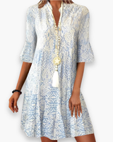Damen Elegantes Print Kleid | Vielseitig Sommerkleid – Blau