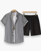 Herren Freizeit Set mit Streifen | Sommerlich & Bequem – Schwarz