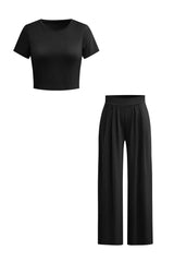 Luna | Elegantes Zweiteiler-Set mit Crop-Top & Palazzo-Hose – Schwarz